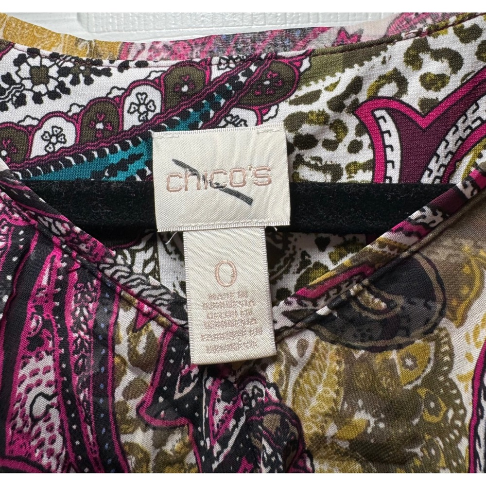 Chico's Sublime Paisley Ruffle V-Neck Blouse Long‎ Sleeve Boho Top 0 Small - Picture 5 of 12